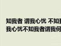 知我者 谓我心忧 不知我者 谓我何求是什么意思（知我者谓我心忧不知我者谓我何求意思翻译）